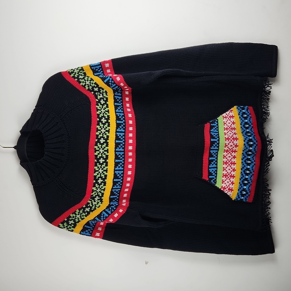 Hanna Andersson Black and multi colored knit sweater With Fringe womans  medium